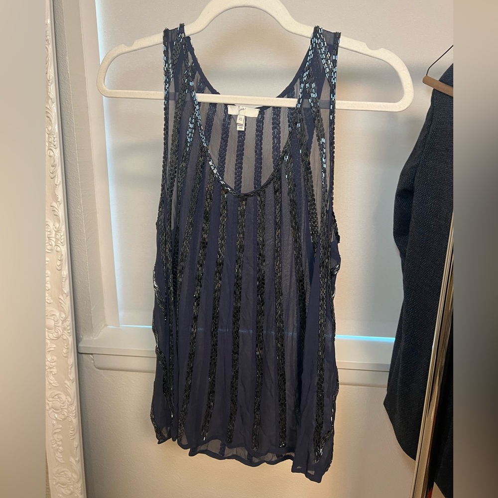 Joie Navy Beaded Sheer Tank - size XS